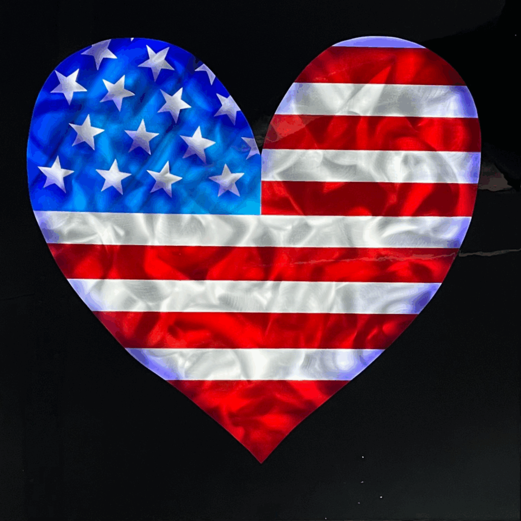 American Love Metal Wall Art – Patriotic Heart Flag Artwork