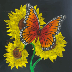 Butterfly Sunflower – 24x24 Urethane on Aluminum