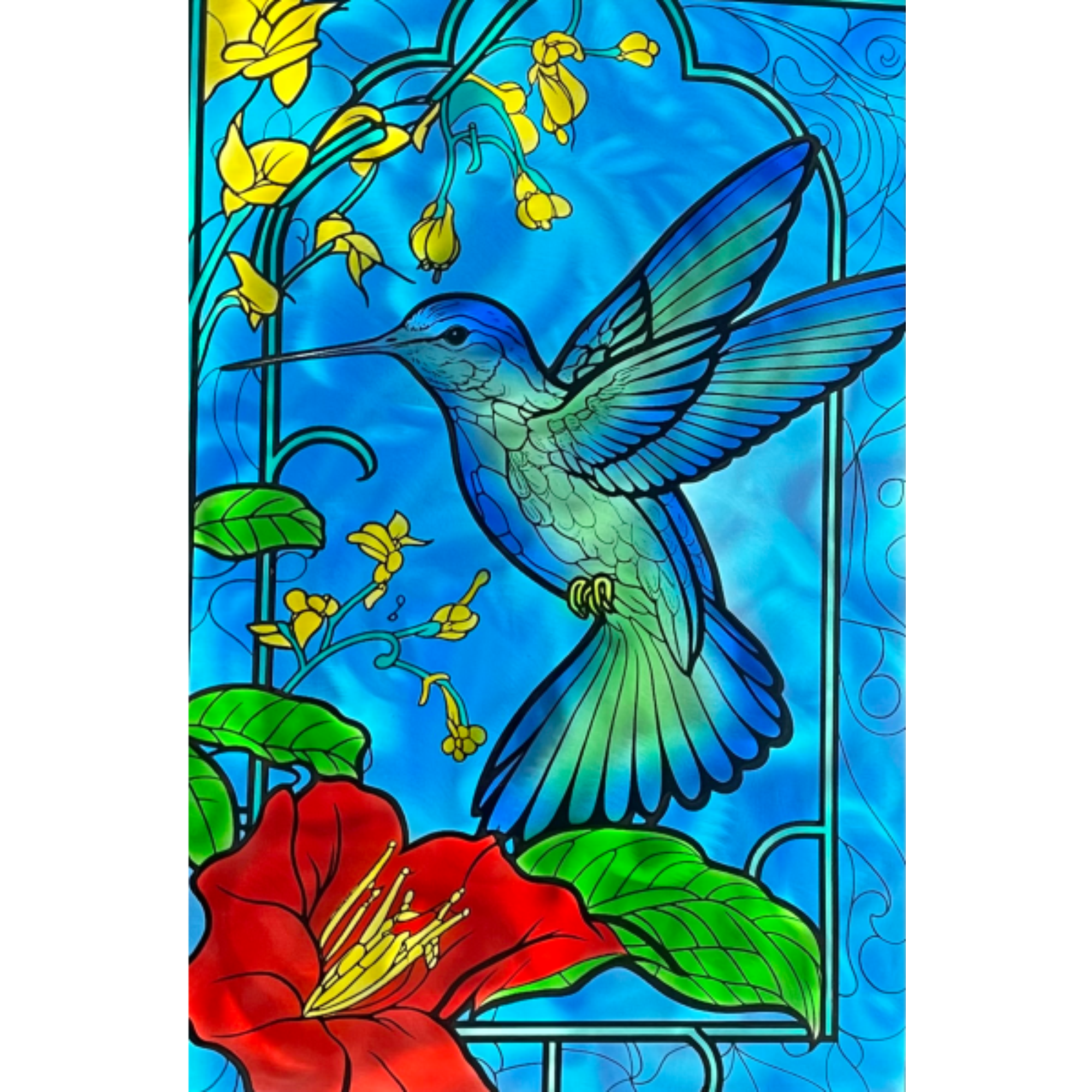 Hummingbird & Hibiscus Stained-Glass Style Wall Art
