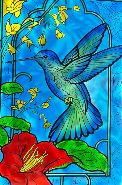 Hummingbird & Hibiscus Stained-Glass Style Wall Art