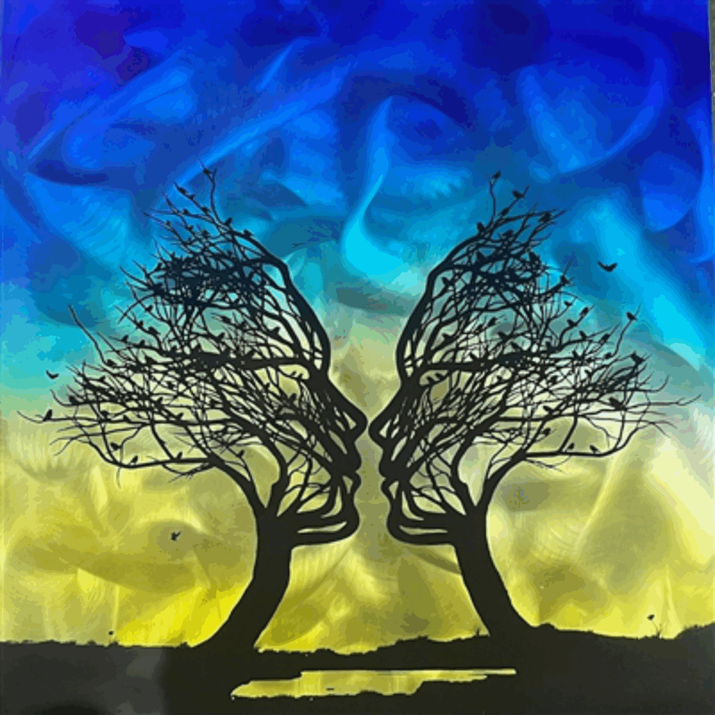 lovers tree silhouette metal art