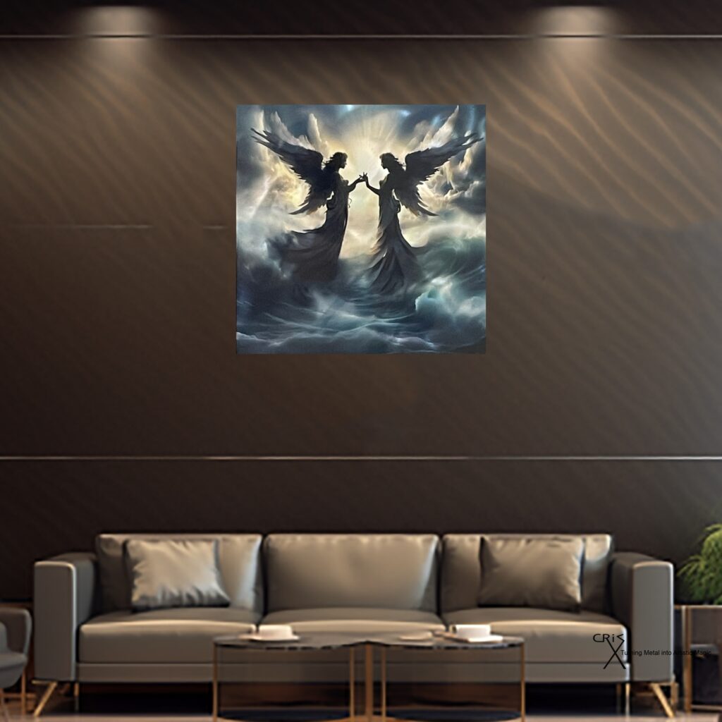 Ocean Angels” – Abstract Dolphin Metal Wall Art | 12″×12″ Aluminum | Cris X Gallery