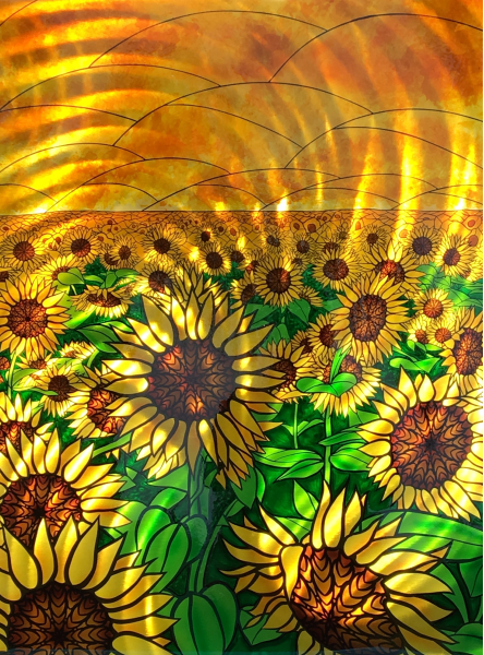 Sunflower Field Stained Glass Style Wall Art