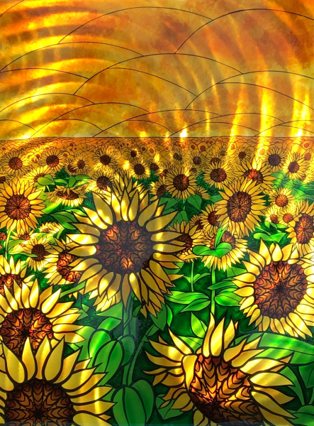 Sunflower Field Stained Glass Style Wall Art